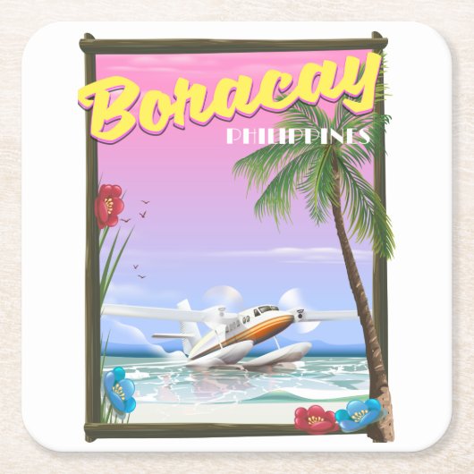 Boracay Philippines Strandposter Rechteckiger Pappuntersetzer (Vorderseite)