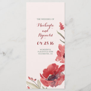 Bordeaux Aquarell Blume Hochzeitsprogramme Programm