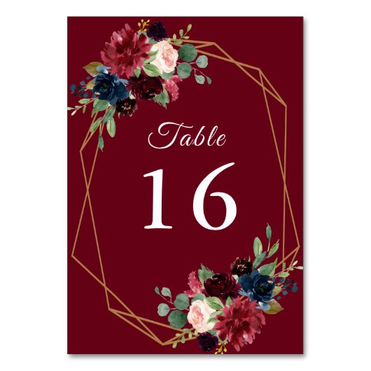 Bordeaux Aquarell Dusty Blue Tischnummer (Rückseite)