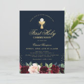 Bordeaux-Bläserblauer Erstkommunion Einladung