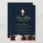 Bordeaux-Bläserblauer Erstkommunion Einladung