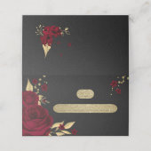 Bordeaux-Blume Gold Blätter schwarze Platzkarte (Außenseite Aufgefaltet)