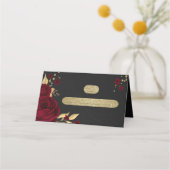 Bordeaux-Blume Gold Blätter schwarze Platzkarte (Vorderseite)