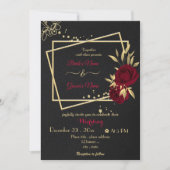 Bordeaux-Blume goldene, geometrische Schwarze Hoch Einladung (Vorderseite)