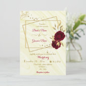 Bordeaux-Blume Hochzeit aus geometrischem Marmor Einladung (Stehend Vorderseite)