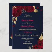 Bordeaux-Blume-Hochzeit Einladung (Vorne/Hinten)