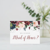 Bordeaux-Blume werden Sie meine Trauzeugin-Karte s Einladungspostkarte (Stehend Vorderseite)