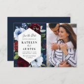 Bordeaux Blumenhochzeit speichern Sie die Dattelka Save The Date (Vorne/Hinten)