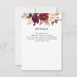 Bordeaux-Blumenzettel RSVP Karte