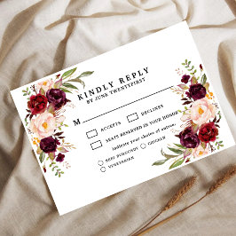 Bordeaux Blush Moody Floral Wedding RSVP Card Karte