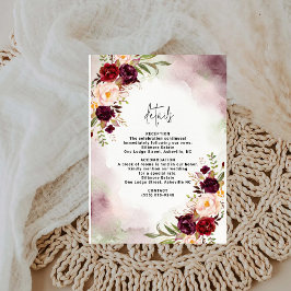 Bordeaux Blush Watercolor Wedding Details Card Begleitkarte