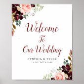 Bordeaux- & Blütengrün Begrüßungszeichen Poster (Vorne)