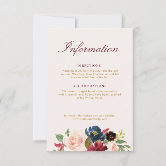 Bordeaux-Blütenhochzeit RSVP Karte (Vorderseite)