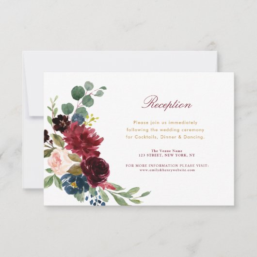 Bordeaux-Blütenhochzeitkarte RSVP Karte (Vorderseite)