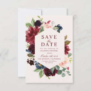 Bordeaux-Blütenkarte Save the Date