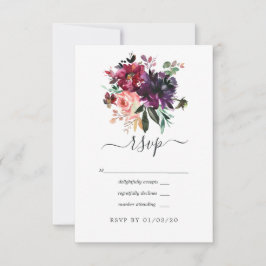 Bordeaux - Bordo Floral Wedding RSVP Karte