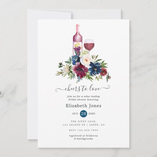 Bordeaux Brautparty Einladung (Vorderseite)