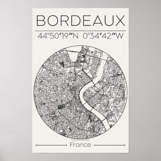 Bordeaux Charcoal City Map Poster – Minimal French (Vorne)