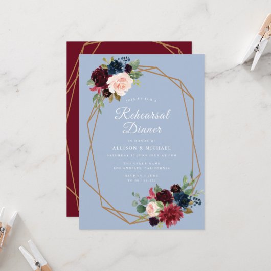 Bordeaux-Dusty-Probe-Dinner Einladung (Vorderseite/Rückseite Beispiel)