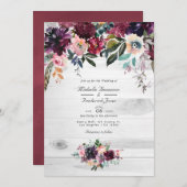 Bordeaux Floral Garden QR Code UAWG Wedding Invita Einladung (Vorne/Hinten)