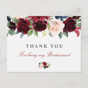 Bordeaux florale Bridesmaid danke Ihnen Karte