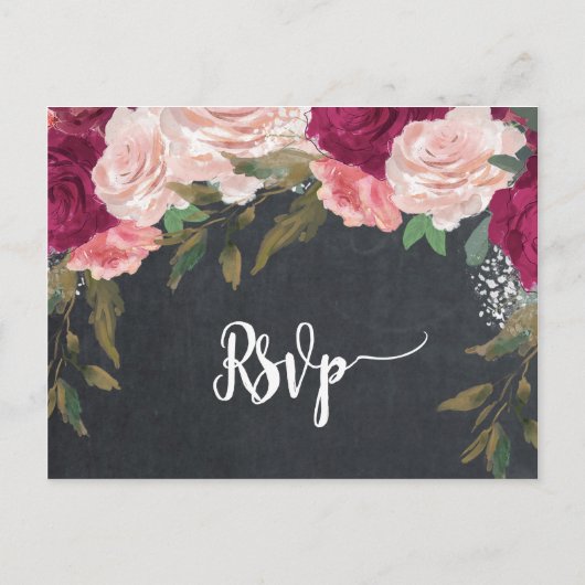 Bordeaux florals Hochzeit rsvp Postkarte (Vorderseite)