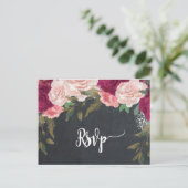 Bordeaux florals Hochzeit rsvp Postkarte (Stehend Vorderseite)