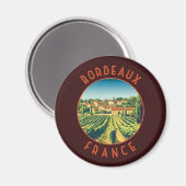 Bordeaux France Retro Distressed Circle Magnet (Vorderseite/Rückseite)