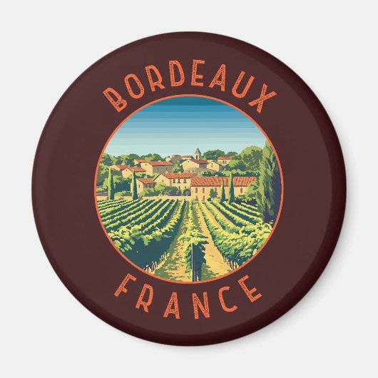 Bordeaux France Retro Distressed Circle Magnet (Vorne)