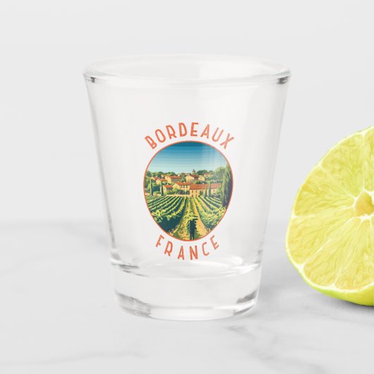 Bordeaux France Retro Distressed Circle Schnapsglas (Vorderseite)