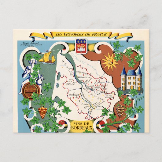 Bordeaux, Frankreich, Vintage Karte (Vorderseite)
