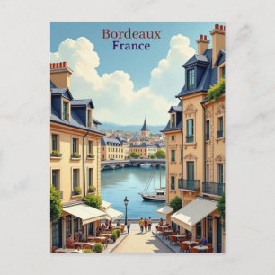 Bordeaux Frankreich Vintage-Reise Aquarell Postkarte