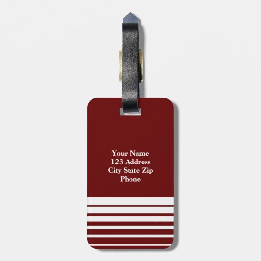 Bordeaux-Gepäckmarke| anpassbares Monogramm Gepäckanhänger (Rückseite vertikal)