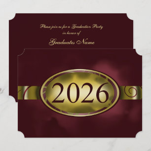Bordeaux-Gold-Blumenknopf 2026-Abschlussfeier Einladung