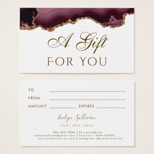 Bordeaux Gold Glitzer Agate Gift Card (Vorne & Hinten)