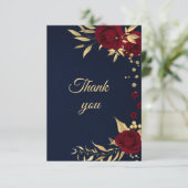 Bordeaux-Goldblütennavy Dankeskarte (Stehend Vorderseite)