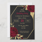 Bordeaux, goldblütenschwarz Geburtstagsparty Einladung (Vorderseite)
