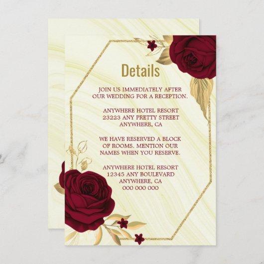 Bordeaux-goldfarbenes geometrisches Marmor Begleitkarte (Vorne/Hinten)