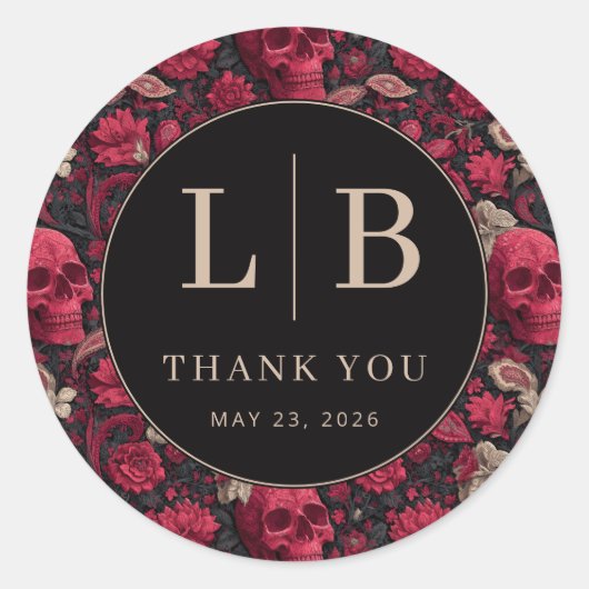 Bordeaux Gothic Paisley Wedding Runder Aufkleber (Vorderseite)