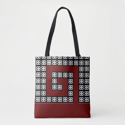 Bordeaux helikoidales abstraktes Design auf schwar Tasche (Vorderseite)