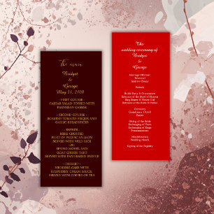Bordeaux + hellrotes Menü & Programm Hochzeitskart