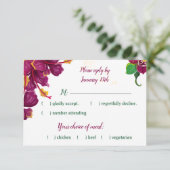 Bordeaux-Hibiskus-Blume - grün Blätter RSVP Karte (Stehend Vorderseite)