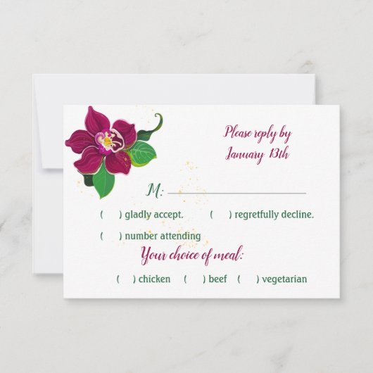 Bordeaux-Hibiskus-Blume - grün Blätter RSVP Karte (Vorderseite)