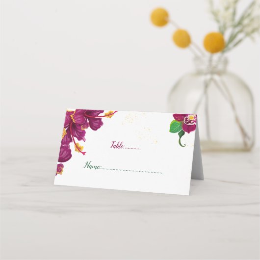 Bordeaux Hibiskus Blume grüne Blätter Platzkarte (Vorderseite)