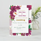 Bordeaux Hibiskus Blume Rose Einladung zur Hochzei (Stehend Vorderseite)