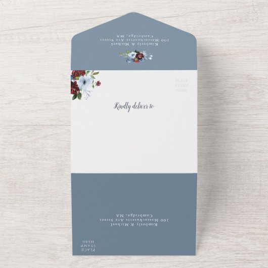 Bordeaux-Hochzeit All In One Einladung (Außenbereich)