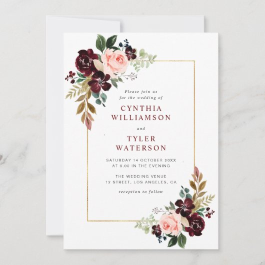 Bordeaux-Hochzeit Einladung (Vorderseite)