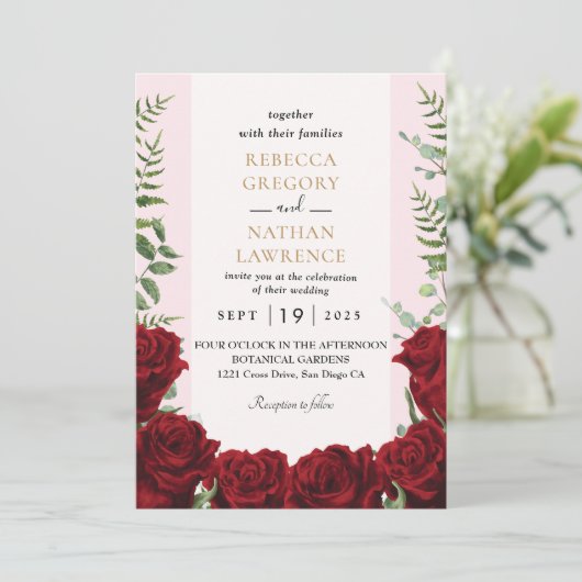 Bordeaux-Hochzeit Einladung (Stehend Vorderseite)