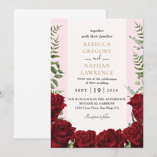 Bordeaux-Hochzeit Einladung (Vorne/Hinten)