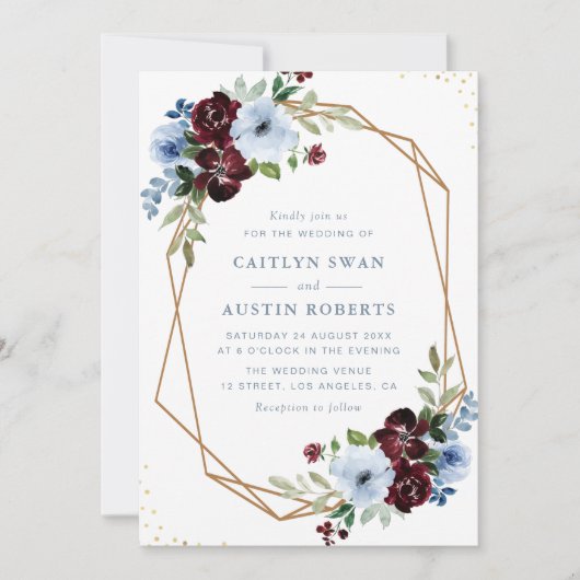 Bordeaux-Hochzeit Einladung (Vorderseite)